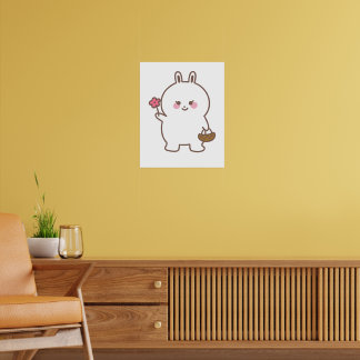 Poster Lapin Mignon Minimaliste avec Fleur