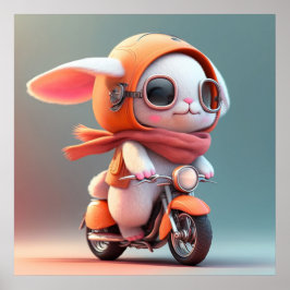 Poster Lapin Mignon sur Scooter