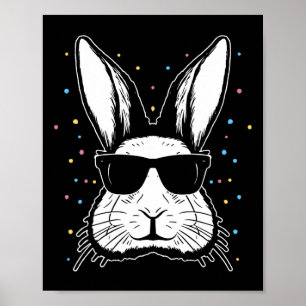 Poster Lapin Mignon Visage Tie Dye Lunettes Fille Joyeuse