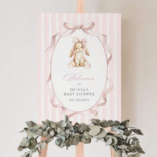 Poster Lapin, Nœud Rose, Rayures Roses, Bienvenue à la Ba