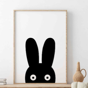 Poster Lapin Noir, Animaux De Bois, Scandinave