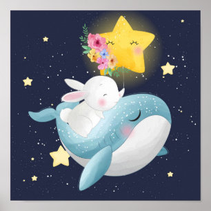 Poster Lapin Qui Mène Une Baleine