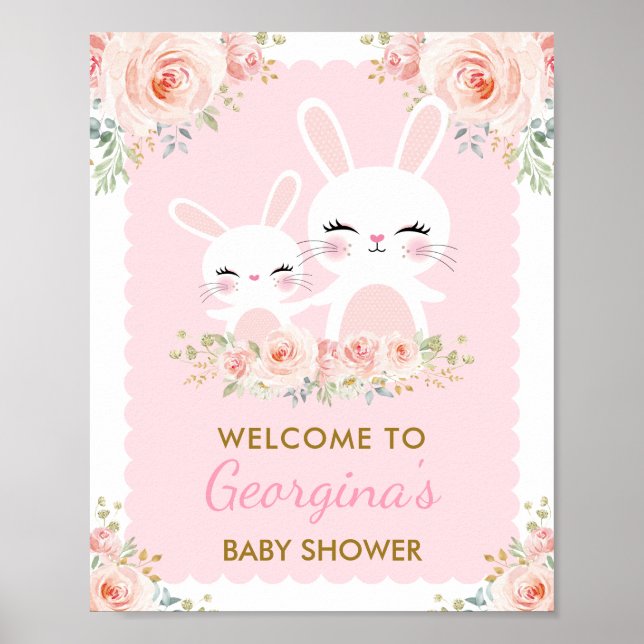 Poster Lapin rose Fille Baby shower lapin mignon  (Devant)