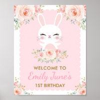 Lapin Rose Floral Cute Rabbit 1er fête d'anniversa