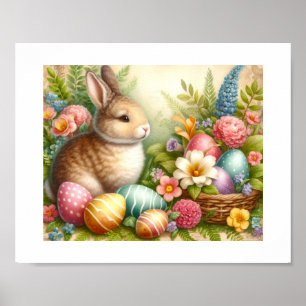 Poster Lapin vintage dans le jardin de Pâques 