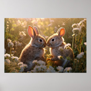 Poster Lapins Adorables dans le Pré de Printemps Design
