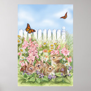 Poster Lapins dans le jardin