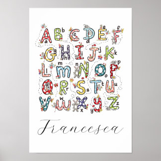 Poster Lapins de l'alphabet, papillons, fées et fleurs