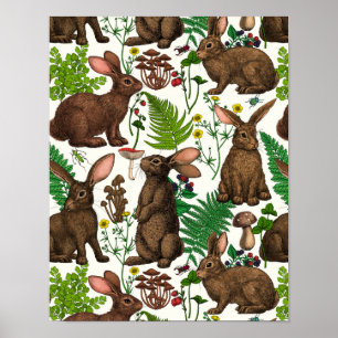 Poster Lapins et flore boisée 4