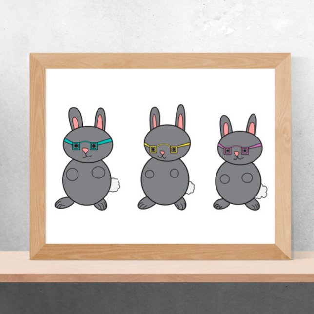 Poster Lapins Portant Des Lunettes Gris (Créateur téléchargé)