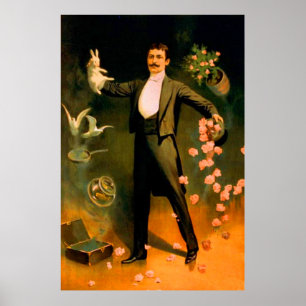 Poster Lapins Roses Colombes Tours de Magie Magiciens Vin