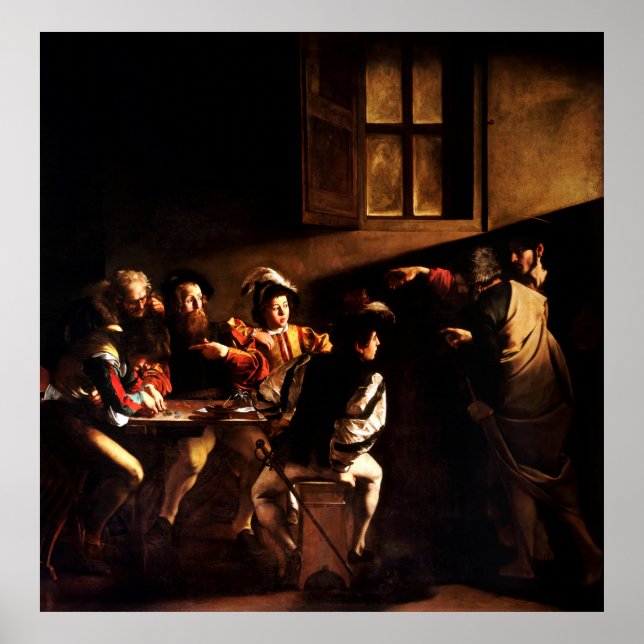 Poster L'appel de saint Matthieu par Caravaggio (1600) (Devant)