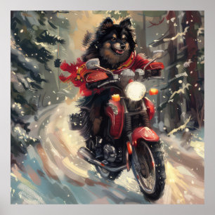 Poster Lapphund Finlandais Chien à cheval Moto Noël