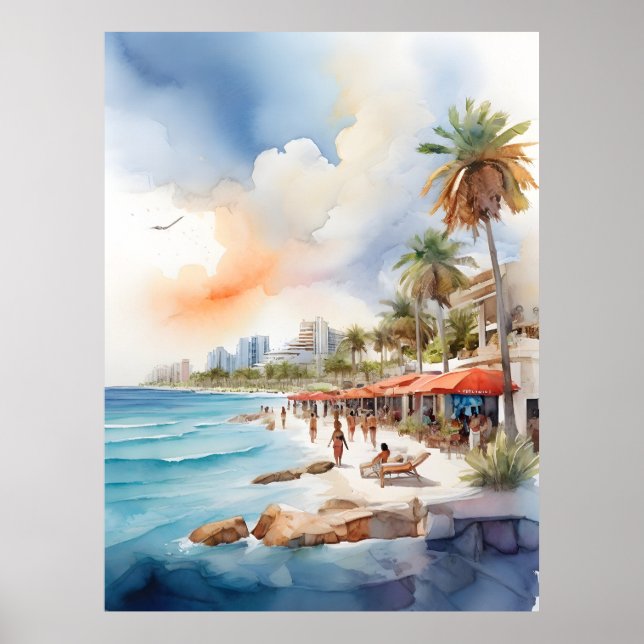 Poster L'aquarelle de Cancun (Devant)