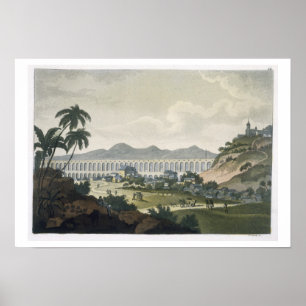 Poster L'aqueduc de Rio de Janeiro (gravure en couleur)