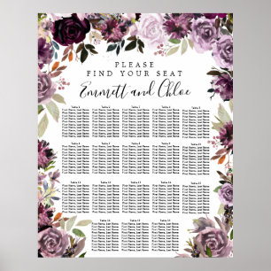 Poster Large Purple Pink Floral 18-Table Seating Chart
