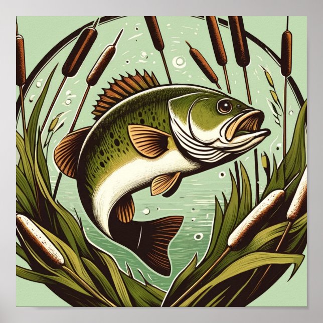 Poster Largemouth Bass angler Fisherman Father's day      (Devant)