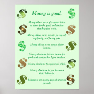 Poster L'argent est bon, affirmations positives signes de