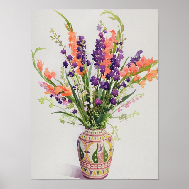 Poster Larkspur et Gladioli dans un Vase marocain (Devant)