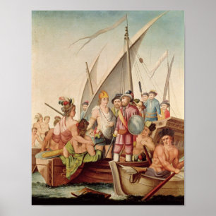 Poster L'arrivée de Hernando Cortes au Mexique