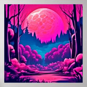 Poster L'art de la lune rose géante