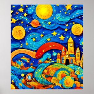 Poster L'art de la nuit étoilée en dessin animé