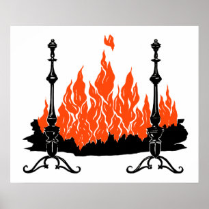 Poster L'art de la silhouette des flammes rouges du foyer