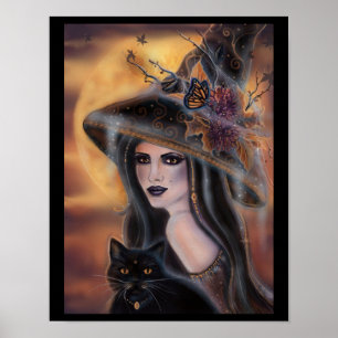 Poster L'art de la sorcière d'Halloween et du chat noir R
