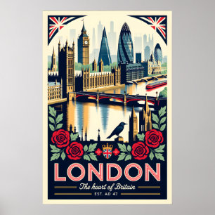 Poster L'art de l'affiche de voyage rétro Londres Anglete