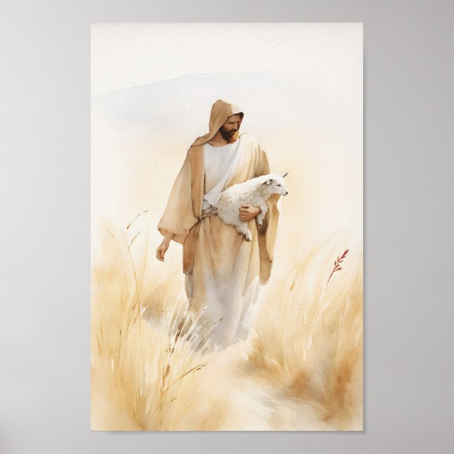 Poster L'art de l'aquarelle de Jésus et de l'agneau Impri (Devant)