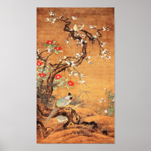 Poster L'art de l'encre chinoise orientale au faisan et a
