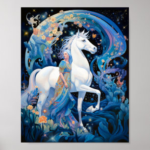 Poster L'art de l'Imaginaire de la dame et du cheval blan