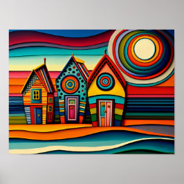 Poster L'art des huttes de plage colorées