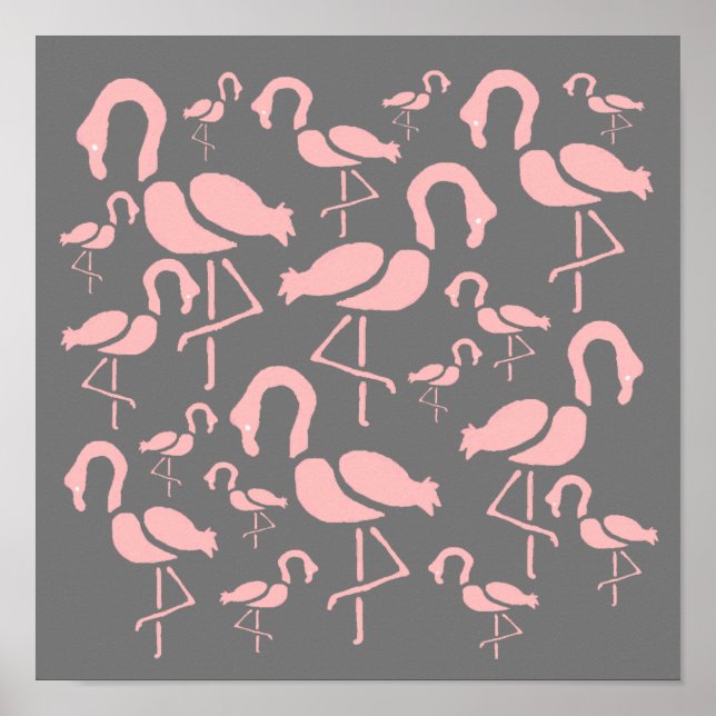 Poster L'art des oiseaux de Flamant rose rose amusant (Devant)