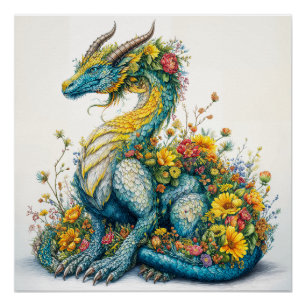 Poster L'art du dragon floral fantaisiste
