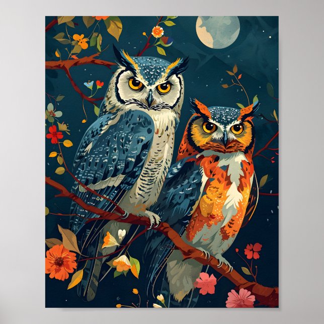 Poster L'art du hibou vintage (Devant)