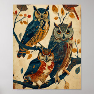 Poster L'art du hibou vintage