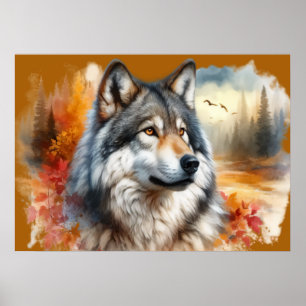 Poster L'art du loup à l'aquarelle – La beauté de la natu