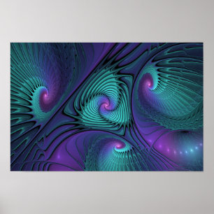 Poster L'art fractal abstrait moderne rencontre le turquo