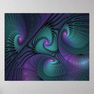 Poster L'art fractal abstrait moderne rencontre le turquo