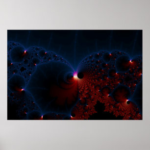 Poster L'art fractal des cellules bleues rouges
