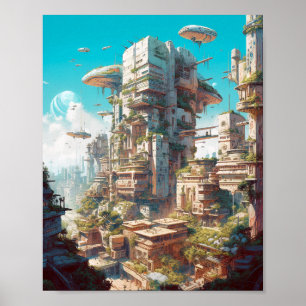 Poster L'art futuriste de science-fiction de la ville