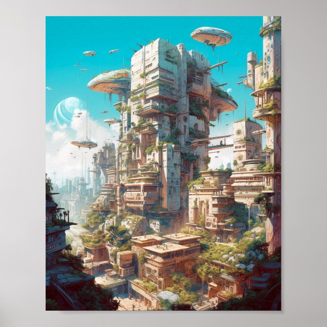 Poster L'art futuriste de science-fiction de la ville (Devant)