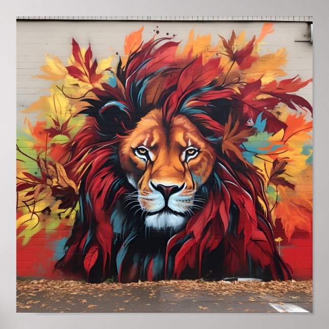 Poster L'art Grafitti chute laisse l'empreinte du lion (Devant)