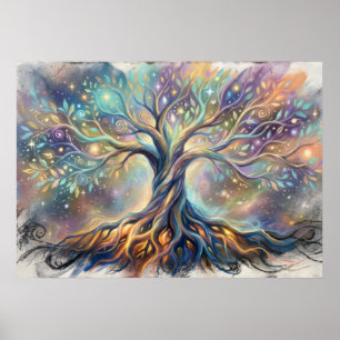Poster L'Art Mural de l'Arbre de Lumière et des Racines d