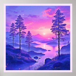 Poster L'art paysager du coucher de soleil violet
