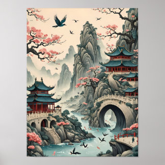 Poster L'art paysager traditionnel surréaliste chinois