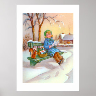 Poster L'art vintage de la dame et de l'écureuil