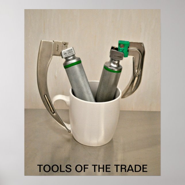 POSTER LARYNGOSCOPES ET BOUG DE CAFÉ - OUTILS DU COMMERCE (Devant)