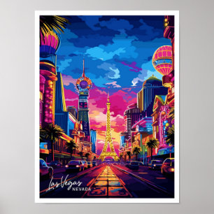 Poster Las Vegas City Nevada Voyage illustration Vintage